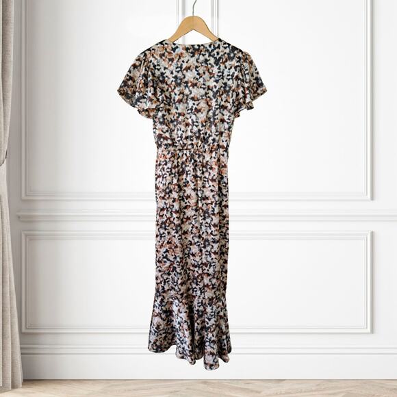 Nicole Miller Flutter Sleeve Wrap Midi Maxi Dress Size Small Brown Tan Gray - Picture 7 of 7